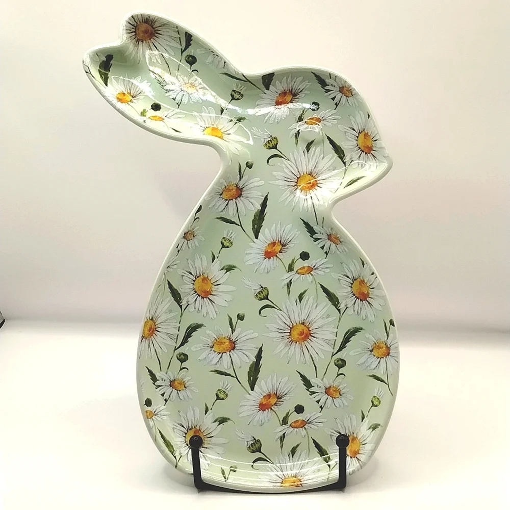 Pastel Green Bunny Daisy Decor Spoon Rest Plate - Picture 1 of 6